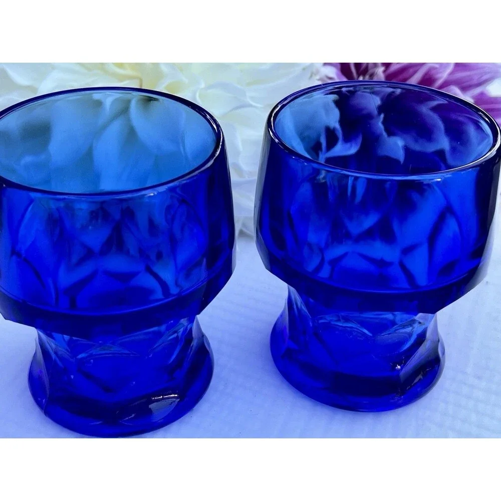 Vintage 1950’s Viking Glass Georgian Cobalt Blue Tumblers Set of 2 Mid Century
